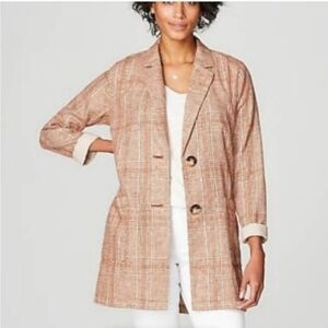 J. Jill Women's Harper Rust Plaid Linen Cotton Oversized Jacket Blazer Large